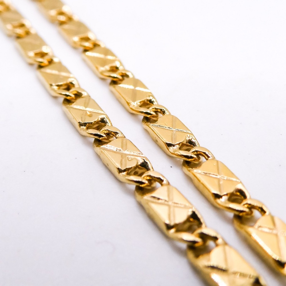 24KGL Gold Italy Textured Chain Necklace 22" Classic Quiet Luxury
